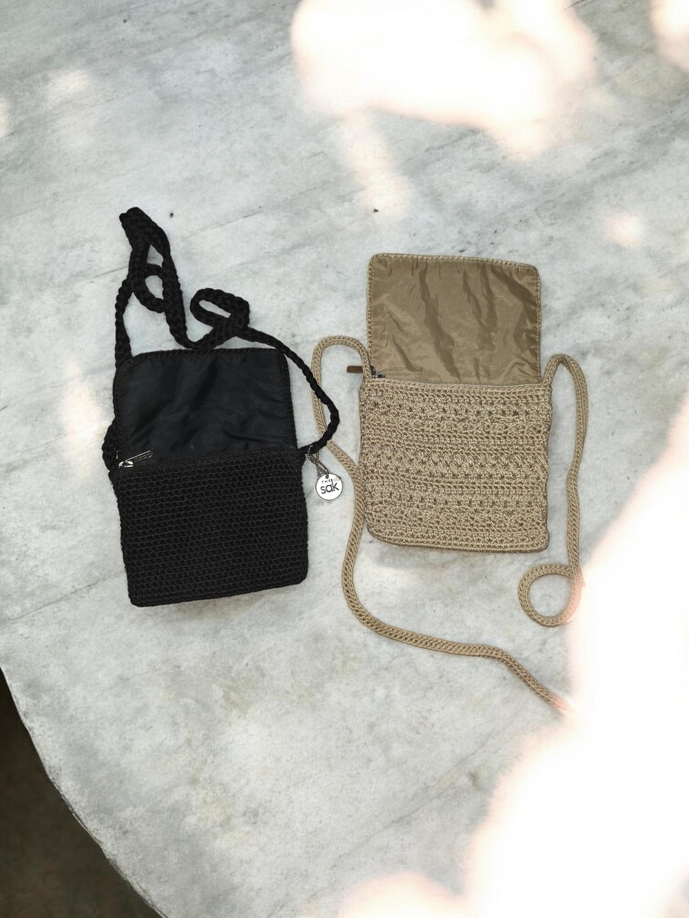 The Sak Black and Tan Crocheted Crossbody Duo